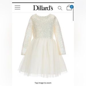Girls Size 10 cream/white sequin long sleeve dress..